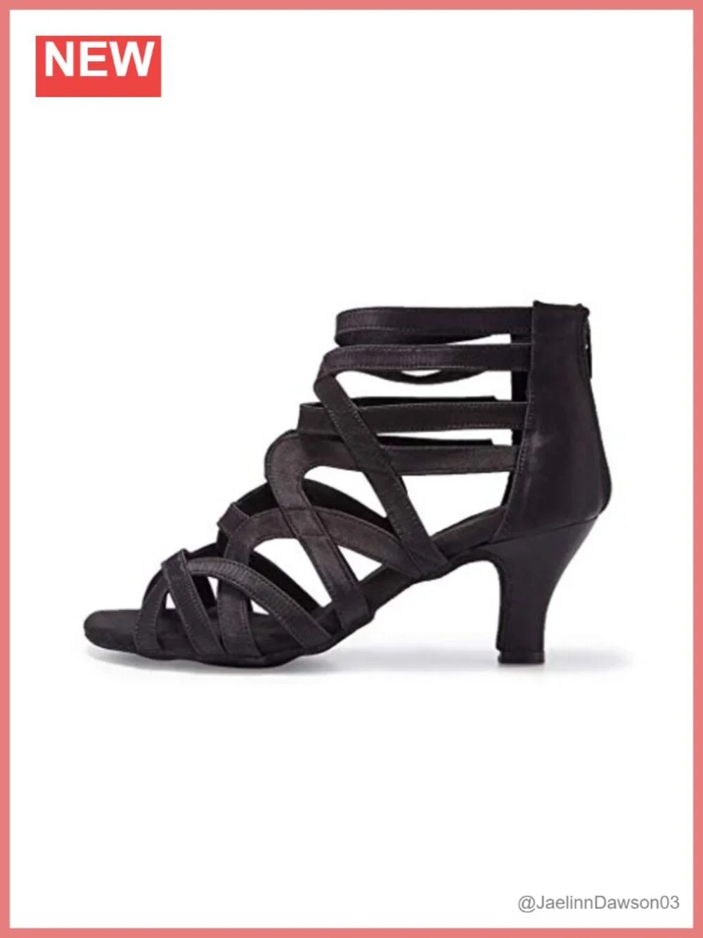 Women's Ballroom Dance Shoes Suede Block Heel Ankle Strap Rhinestone Zip S206